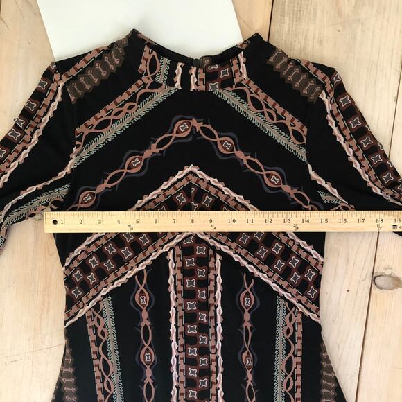 Free People EUC Stella Long Mock Neck Mini Boho Geo Print Dress Black Size S - Picture 7 of 8